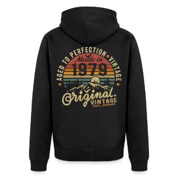 1979 Jahrgang Geburtstag Geburtsjahr 1979 Geschenk - Unisex Premium Bio Zip Hoodie - Schwarz - Hinten - Nico (187cm)