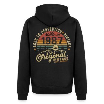 1987 Jahrgang Geburtstag Geburtsjahr 1987 Geschenk - Unisex Premium Bio Zip Hoodie - Schwarz - Hinten - Nico (187cm)