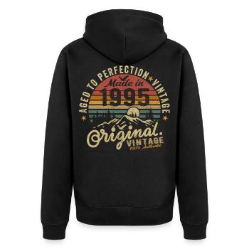 1995 Jahrgang Geburtstag Geburtsjahr 1995 Geschenk - Unisex Premium Bio Zip Hoodie - Schwarz - Hinten - Nico (187cm)