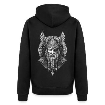 Odin mit Raben – Allvater der Nordmänner - Unisex Premium Bio Zip Hoodie - Schwarz - Hinten - Nico (187cm)