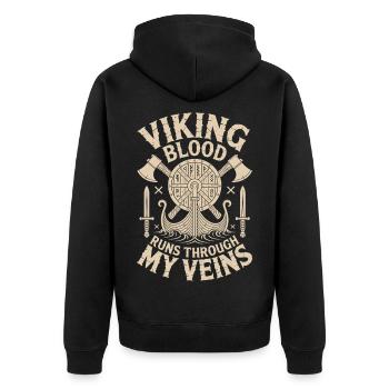 Viking Blood Runs Through My Veins - Unisex Premium Bio Zip Hoodie - Schwarz - Hinten - Nico (187cm)