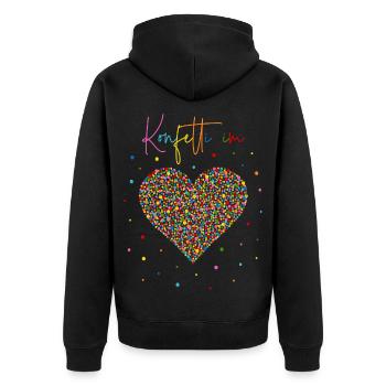 Konfetti im Herzen - Unisex Premium Bio Zip Hoodie - Schwarz - Hinten - Nico (187cm)