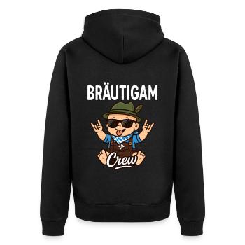 Bräutigam Crew – Witziges für den Polterabend - Unisex Premium Bio Zip Hoodie - Schwarz - Hinten - Nico (187cm)
