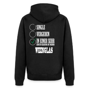 In einer Beziehung mit meinem Weinglas - Unisex Premium Bio Zip Hoodie - Schwarz - Hinten - Nico (187cm)