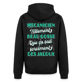 Mécanicien humour citation mécano garagiste auto - Veste à capuche bio Premium Unisexe - noir - Dos - Nico (187cm)