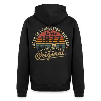 Geburtstag Juni 1977 Juni 1977 June 1977 - Unisex Premium Bio Zip Hoodie - Schwarz - Hinten - Nico (187cm)