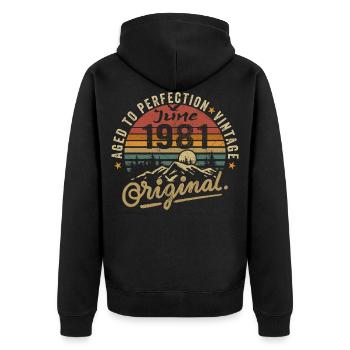 Geburtstag Juni 1981 Juni 1981 June 1981 - Unisex Premium Bio Zip Hoodie - Schwarz - Hinten - Nico (187cm)