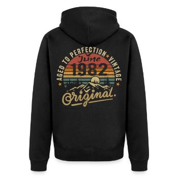Geburtstag Juni 1982 Juni 1982 June 1982 - Unisex Premium Bio Zip Hoodie - Schwarz - Hinten - Nico (187cm)