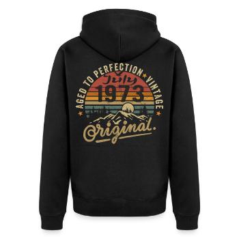 Juli 1973 July 1973 Geburtstag juli 1973 - Unisex Premium Bio Zip Hoodie - Schwarz - Hinten - Nico (187cm)