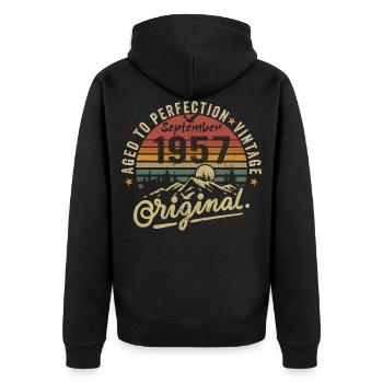 september 1957 Jahrestag september 1957 september - Unisex Premium Bio Zip Hoodie - Schwarz - Hinten - Nico (187cm)