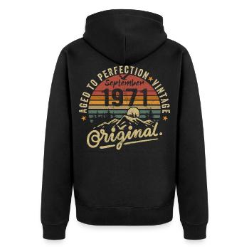 september 1971 Jahrestag september 1971 september - Unisex Premium Bio Zip Hoodie - Schwarz - Hinten - Nico (187cm)