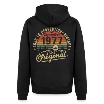 september 1977 Jahrestag september 1977 september - Unisex Premium Bio Zip Hoodie - Schwarz - Hinten - Nico (187cm)