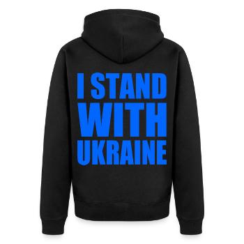 I stand with ukraine - Unisex Premium Bio Zip Hoodie - Schwarz - Hinten - Nico (187cm)