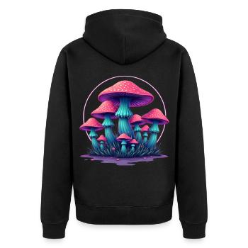 Psychedelische Pilze - Unisex Premium Bio Zip Hoodie - Schwarz - Hinten - Nico (187cm)