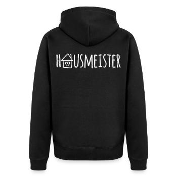 Hausmeister - Unisex Premium Bio Zip Hoodie - Schwarz - Hinten - Nico (187cm)