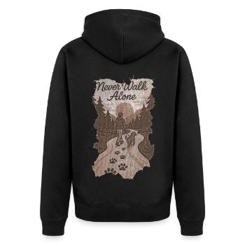 Never Walk Alone with Dog Motif - Unisex Premium Organic Zip Hoodie - black - Back - Nico (187cm)