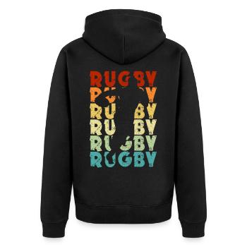 Rugby, silhouette rugbyman, vintage, fan de rugby - Veste à capuche bio Premium Unisexe - noir - Dos - Nico (187cm)