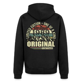 Anniversaire Septembre 1989 Edition Limitée Légende - Veste à capuche bio Premium Unisexe - noir - Dos - Nico (187cm)