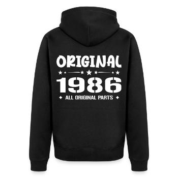 Né en 1986, Cadeau Anniversaire 1986 Original 1986 - Unisex Premium Bio Zip Hoodie - Schwarz - Hinten - Nico (187cm)