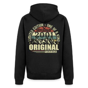 September 2001 Jahrgang September 2001 Geburtstag - Unisex Premium Bio Zip Hoodie - Schwarz - Hinten - Nico (187cm)