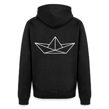 Boot Geometrisch Linie - Unisex Premium Bio Zip Hoodie - Schwarz - Hinten - Nico (187cm)
