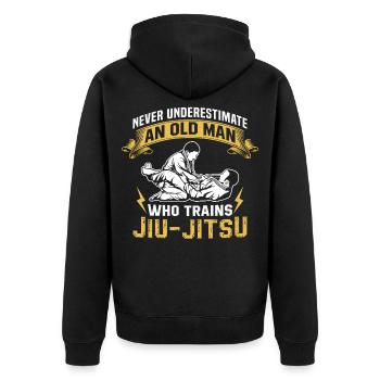 Ne sous-estimez jamais le vieil homme qui entraîne le Jiu Jitsu - Veste à capuche bio Premium Unisexe - noir - Dos - Nico (187cm)