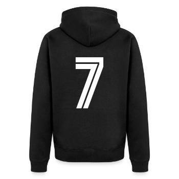 Maillot numéro 7 – Cadeau anniversaire 7 ans - Veste à capuche bio Premium Unisexe - noir - Dos - Nico (187cm)