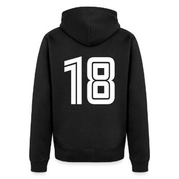 Maillot numéro 18 – Cadeau anniversaire 18 ans - Veste à capuche bio Premium Unisexe - noir - Dos - Nico (187cm)