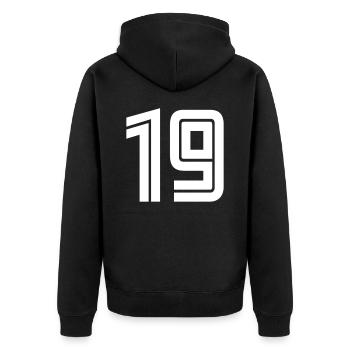 Jersey number 19 – 19th anniversary gift - Unisex Premium Organic Zip Hoodie - black - Back - Nico (187cm)