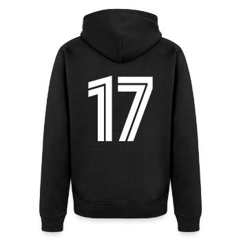 Trikotnummer 17 – Geschenk zum 17-jährigen Jubiläum - Unisex Premium Bio Zip Hoodie - Schwarz - Hinten - Nico (187cm)