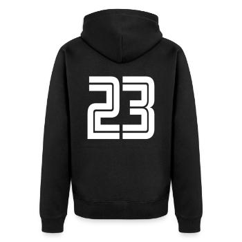 Trikotnummer 23 – Geschenk zum 23-jährigen Jubiläum - Unisex Premium Bio Zip Hoodie - Schwarz - Hinten - Nico (187cm)
