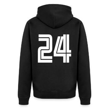Maillot numéro 24 – Cadeau anniversaire 24 ans - Veste à capuche bio Premium Unisexe - noir - Dos - Nico (187cm)