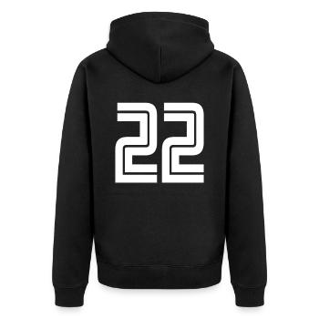 Maillot numéro 22 – Cadeau anniversaire 22 ans - Veste à capuche bio Premium Unisexe - noir - Dos - Nico (187cm)