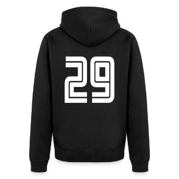 Trikotnummer 29 – Geschenk zum 29-jährigen Jubiläum - Unisex Premium Bio Zip Hoodie - Schwarz - Hinten - Nico (187cm)