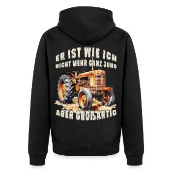Oldtimer Traktor Schlepper großartig Landwirt - Unisex Premium Bio Zip Hoodie - Schwarz - Hinten - Nico (187cm)