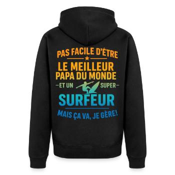 Papa surfeur cadeau fête des pères Noël Surf - Veste à capuche bio Premium Unisexe - noir - Dos - Nico (187cm)