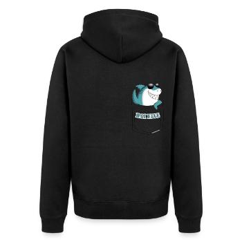 Haifisch High Five: HAI FIVE! - Brusttasche - Unisex Premium Bio Zip Hoodie - Schwarz - Hinten - Nico (187cm)