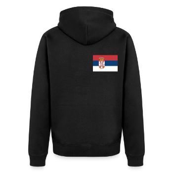 Serbien Design - Unisex Premium Bio Zip Hoodie - Schwarz - Hinten - Nico (187cm)