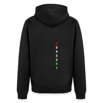Retro Graphic Motorcycle Rider Motorcyclist Biker - Unisex Premium Bio Zip Hoodie - Schwarz - Hinten - Nico (187cm)