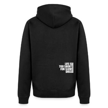 Life is too short for slow dogs IGP Mondioring - Unisex Premium Organic Zip Hoodie - black - Back - Nico (187cm)
