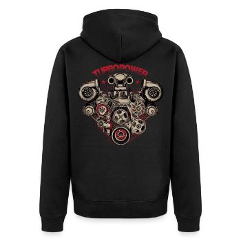 Turbo-Power - Unisex Premium Bio Zip Hoodie - Schwarz - Hinten - Nico (187cm)