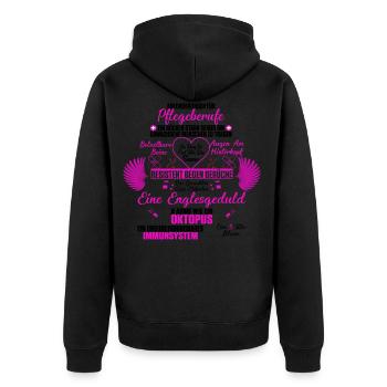 Anforderungen für Pflegeberufe T-Shirt Geschenk - Unisex Premium Bio Zip Hoodie - Schwarz - Hinten - Nico (187cm)