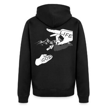 Gott Religion Glaube Leben Retten Hand Geschenk - Unisex Premium Bio Zip Hoodie - Schwarz - Hinten - Nico (187cm)