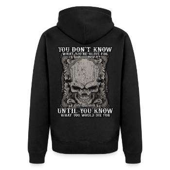 Tattoo Tätowiert Totenkopf Tod Biker Geschenk Idee - Unisex Premium Bio Zip Hoodie - Schwarz - Hinten - Nico (187cm)