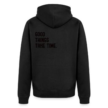 Good Things Take Time - lettering - Unisex Premium Organic Zip Hoodie - black - Back - Nico (187cm)