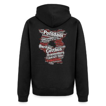 Bundesland Brandenburg: Städte im Umriss - Unisex Premium Bio Zip Hoodie - Schwarz - Hinten - Nico (187cm)