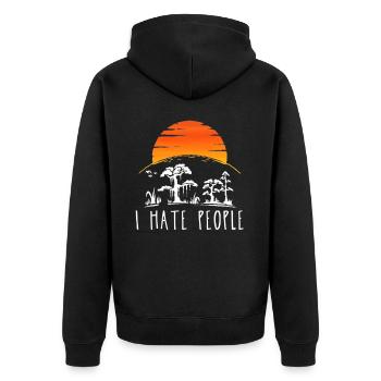 I hate people - Unisex Premium Bio Zip Hoodie - Schwarz - Hinten - Nico (187cm)