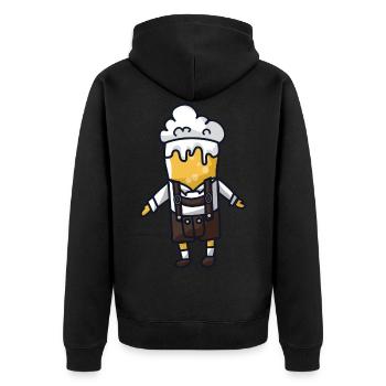 Bier Lederhose Tracht - Unisex Premium Bio Zip Hoodie - Schwarz - Hinten - Nico (187cm)