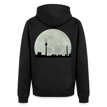 Düsseldorf Mond Skyline Stadt City Geschenkidee - Unisex Premium Bio Zip Hoodie - Schwarz - Hinten - Nico (187cm)