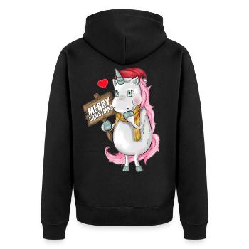 Unicorn Merry Christmas Cap Unicorn Clothing Gift - Unisex Premium Organic Zip Hoodie - black - Back - Nico (187cm)